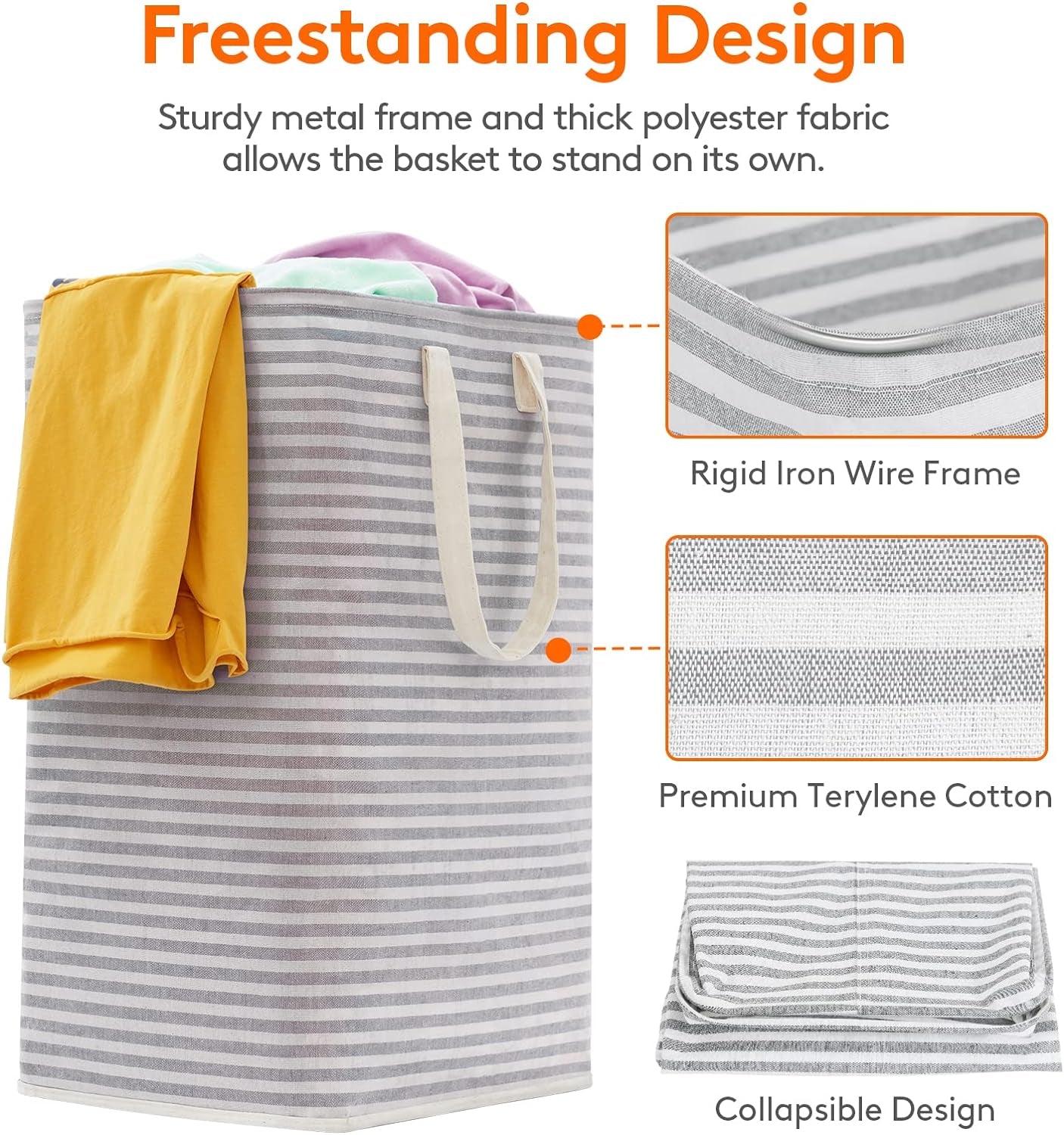 1 Pack Laundry Basket 80L Each, Collapsible Clothes Hamper with Reinforced Handles, Freestanding Waterproof Design for Bedroom and Laundry Room, Grey 80L Total