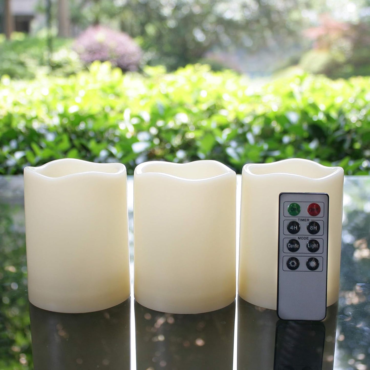 Outdoor Waterproof Battery Operated Flameless LED Pillar Candles | Plastic Flickering Electric Candles with Remote Timer Resin Decorative Lights for Xmas Christmas Wedding Party Decor 3 PCS