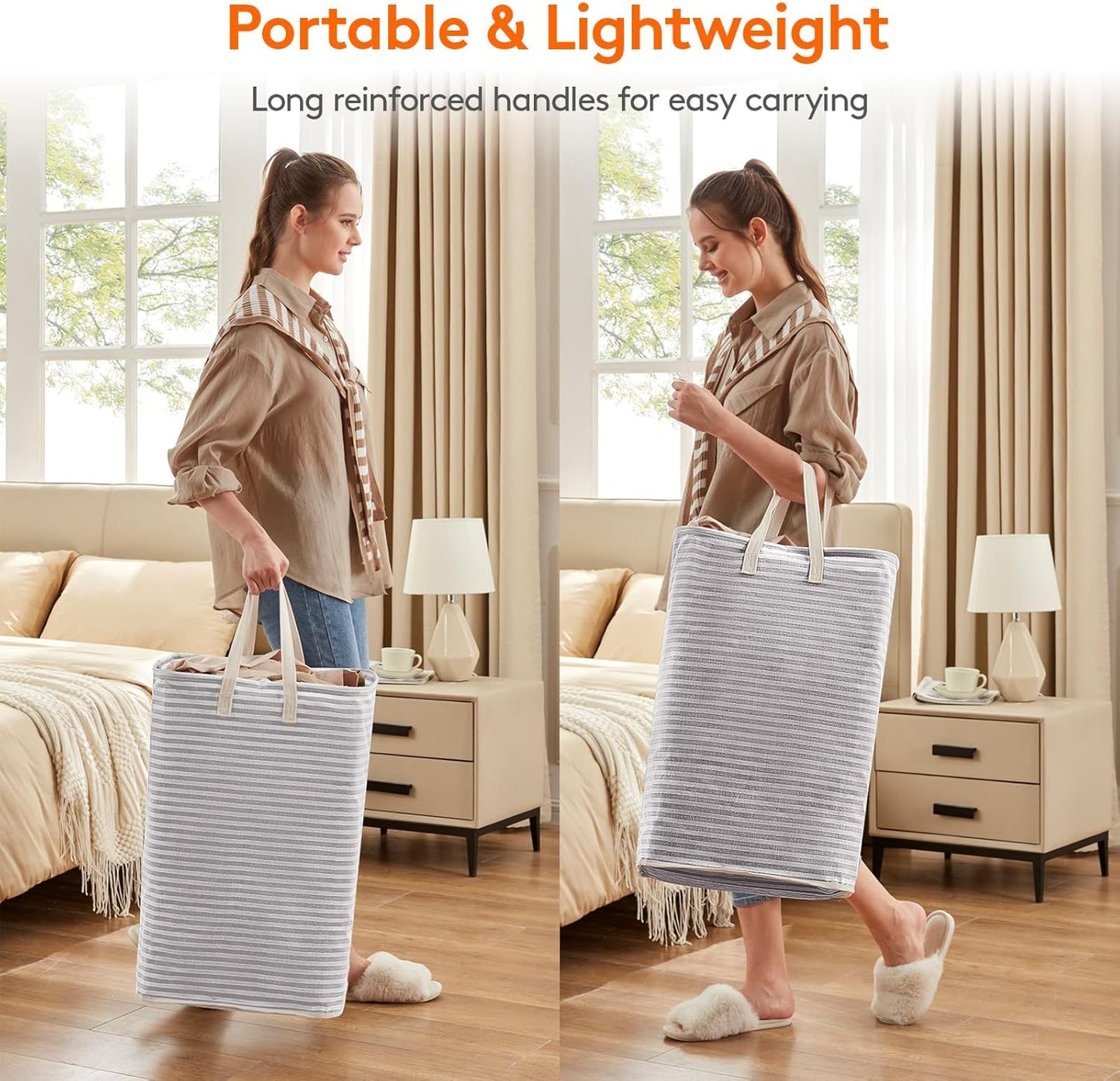 1 Pack Laundry Basket 80L Each, Collapsible Clothes Hamper with Reinforced Handles, Freestanding Waterproof Design for Bedroom and Laundry Room, Grey 80L Total