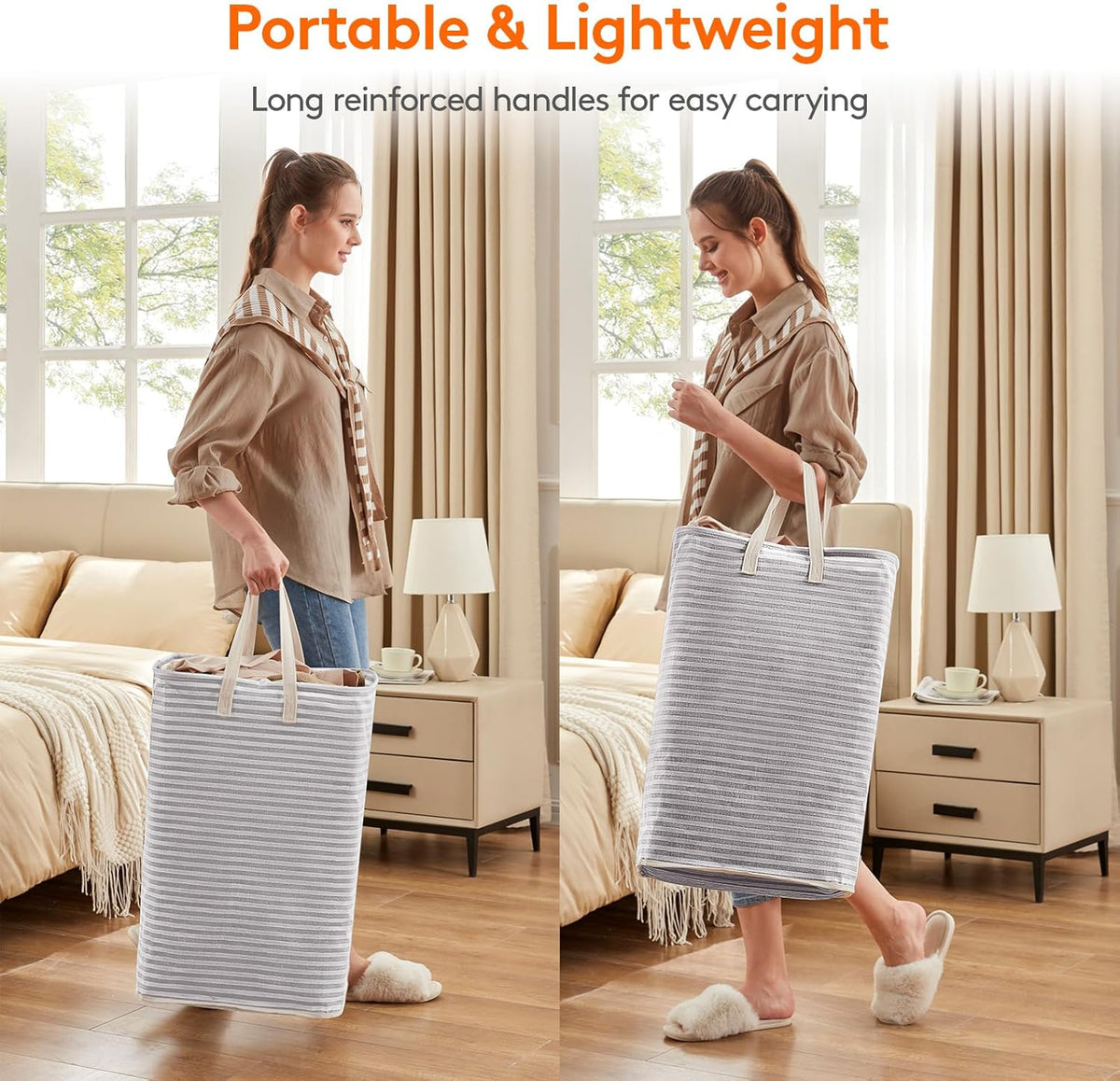 1 Pack Laundry Basket 80L Each, Collapsible Clothes Hamper with Reinforced Handles, Freestanding Waterproof Design for Bedroom and Laundry Room, Grey 80L Total