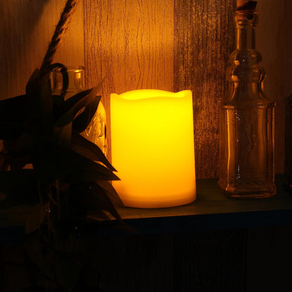 Outdoor Waterproof Battery Operated Flameless LED Pillar Candles | Plastic Flickering Electric Candles with Remote Timer Resin Decorative Lights for Xmas Christmas Wedding Party Decor 3 PCS