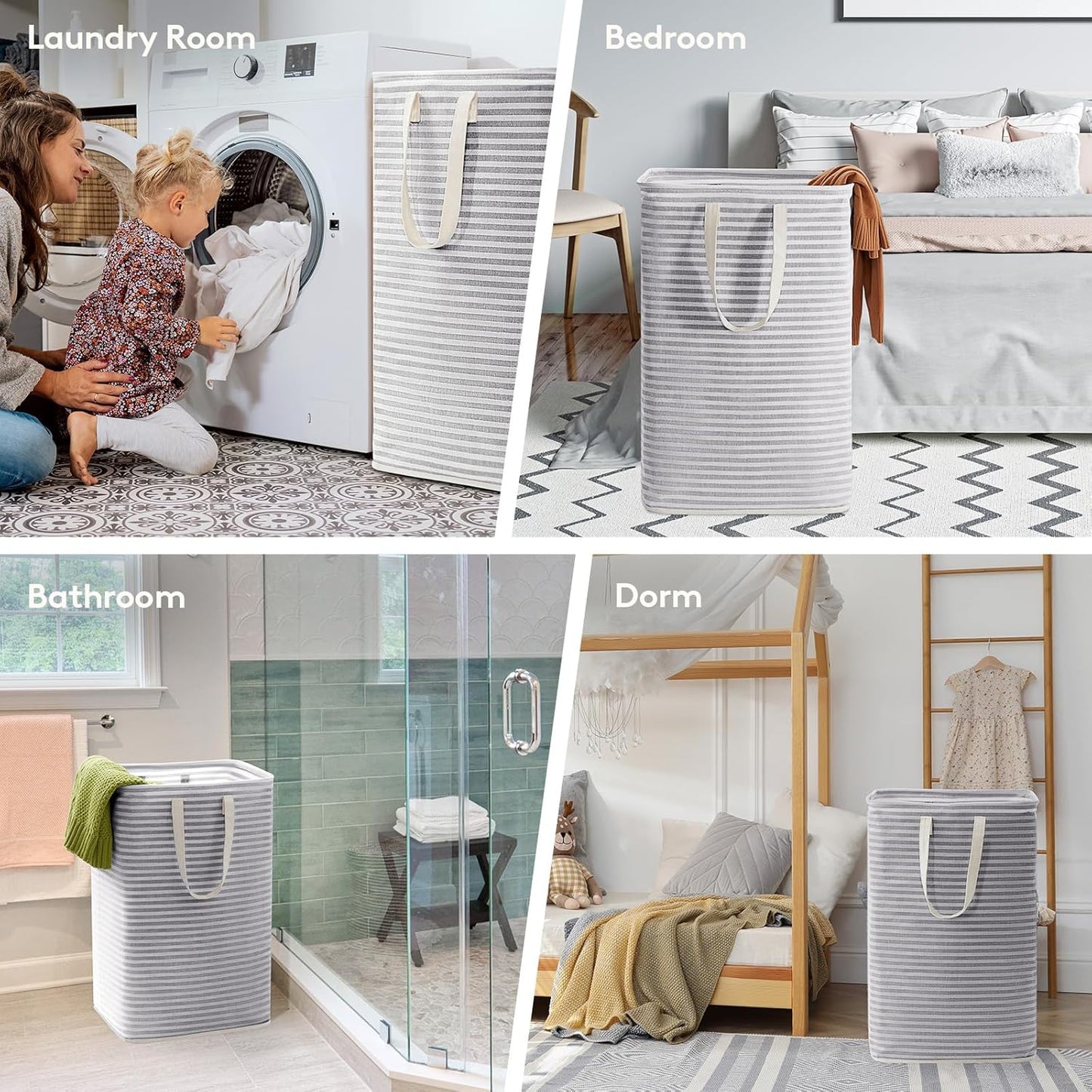1 Pack Laundry Basket 80L Each, Collapsible Clothes Hamper with Reinforced Handles, Freestanding Waterproof Design for Bedroom and Laundry Room, Grey 80L Total