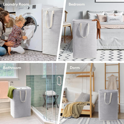 1 Pack Laundry Basket 80L Each, Collapsible Clothes Hamper with Reinforced Handles, Freestanding Waterproof Design for Bedroom and Laundry Room, Grey 80L Total