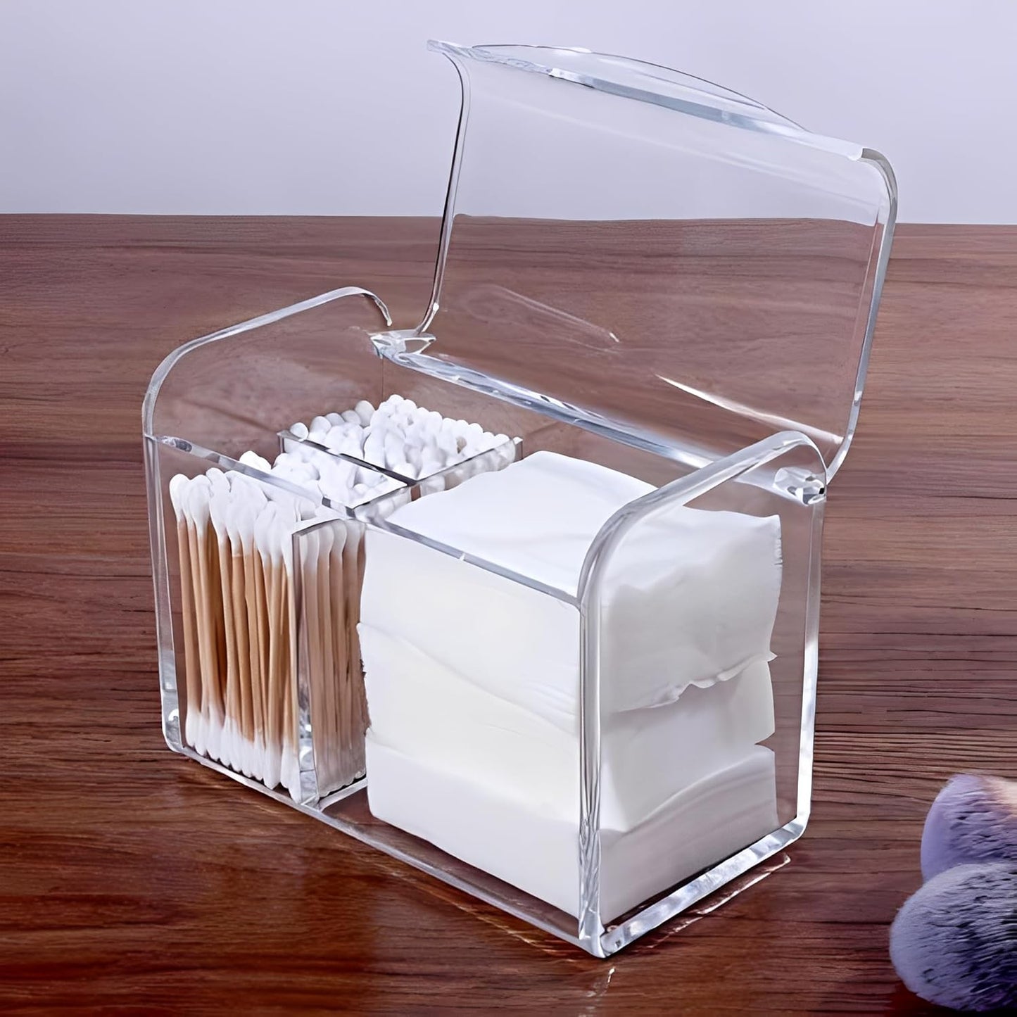 Qtip Holder Dispenser for Cotton Ball Swab,Floss,Clear | 3 Compartmen Plastic Apothecary Jars,Bathroom Organization and Storage,Vanity Organizers and Storage